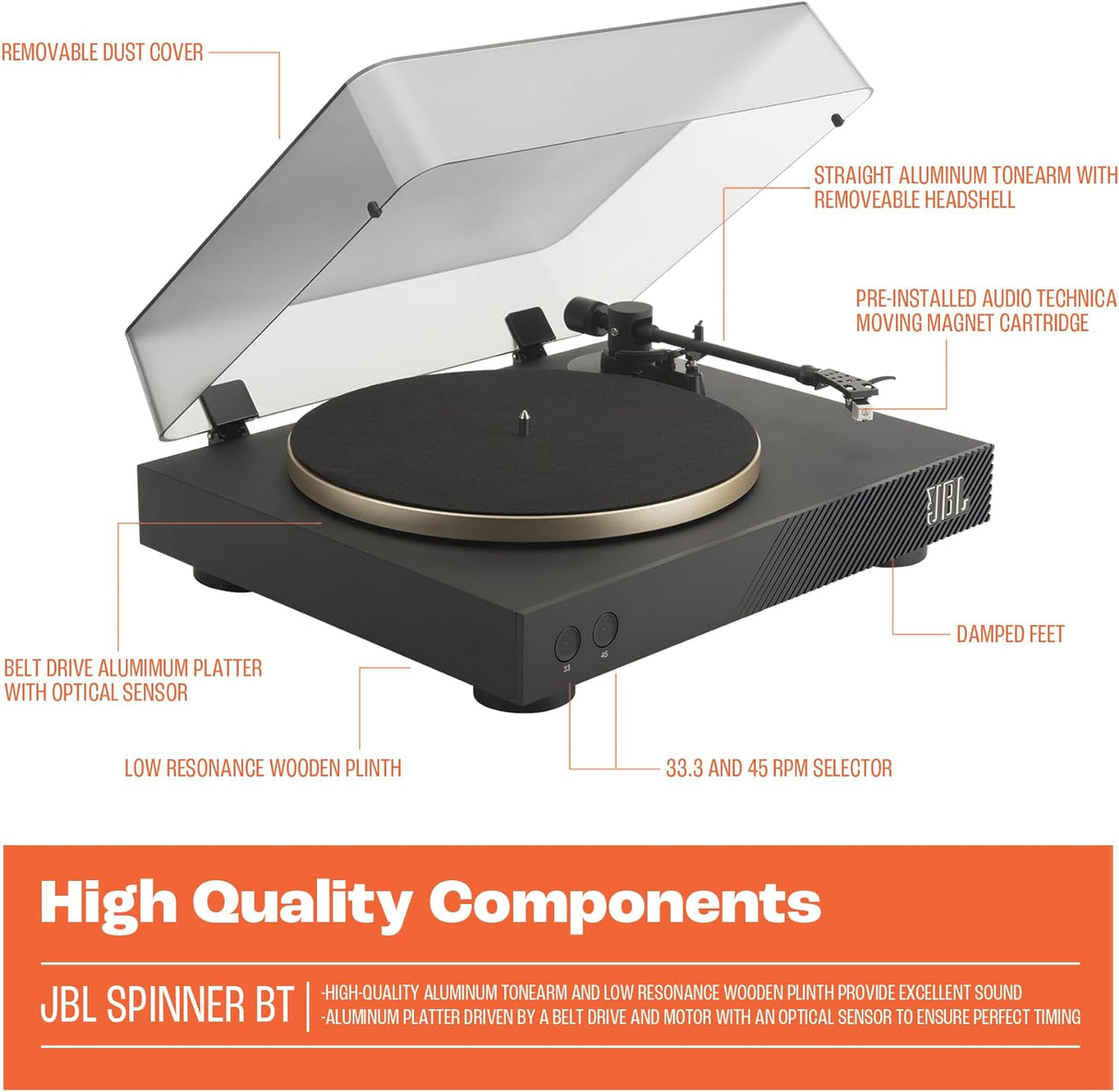 JBL Spinner - Tocadiscos Bluetooth AptX-HD, Modelo Spinner