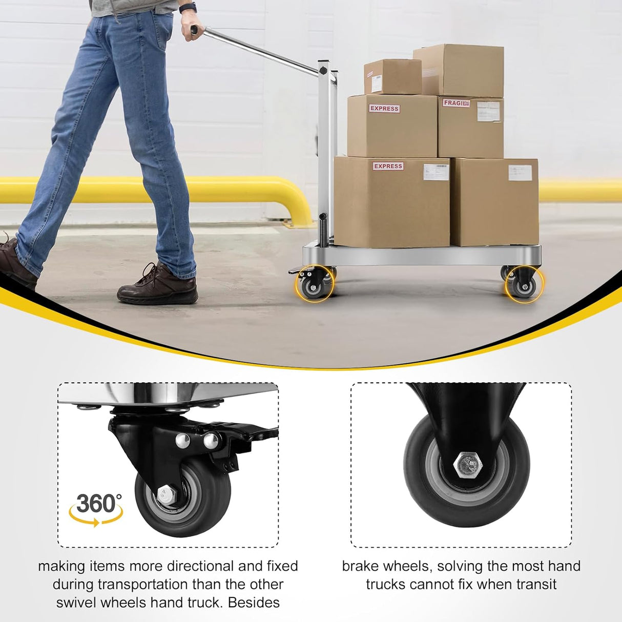 Carretilla Plegable de Acero Inoxidable, 500 LB, 4 Ruedas
