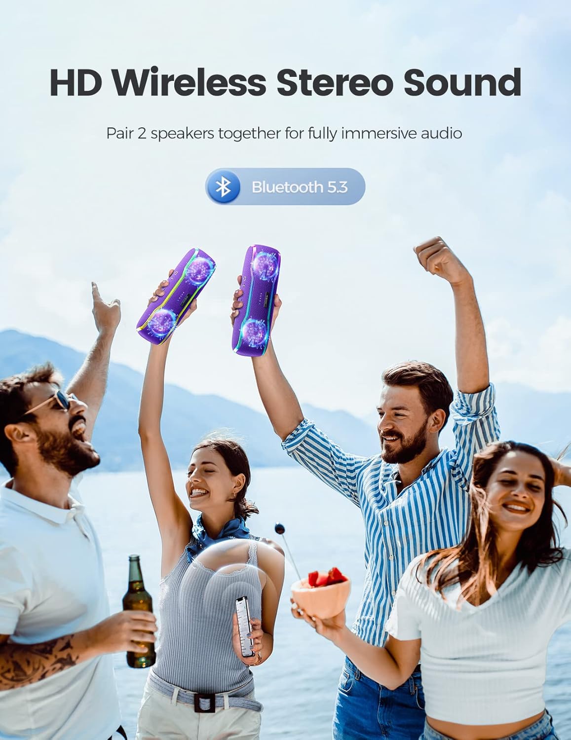 Altavoz Bluetooth IPX7 impermeable con luces y TWS