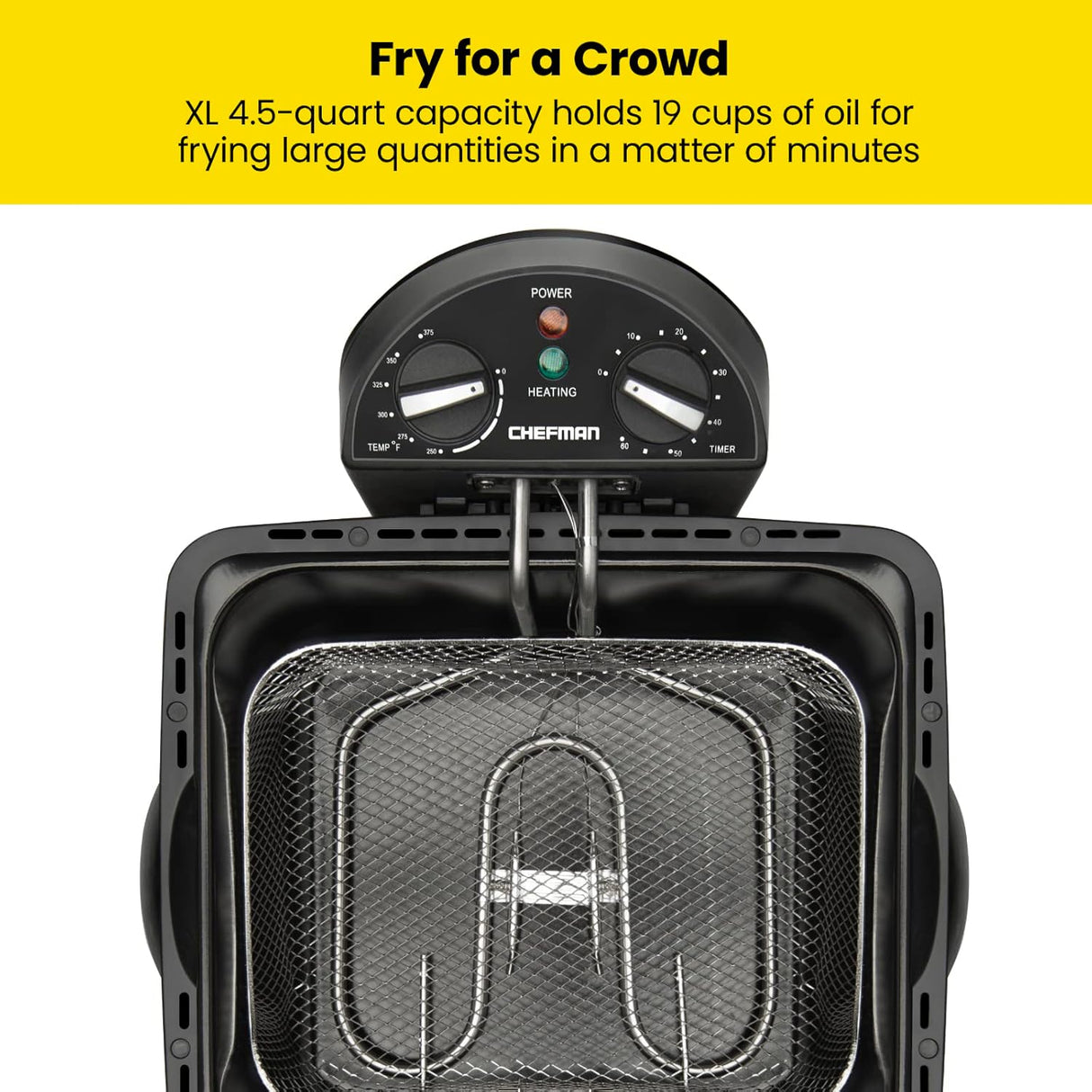 Freidora Chefman 4.5L con cesta, temporizador y aceite removible