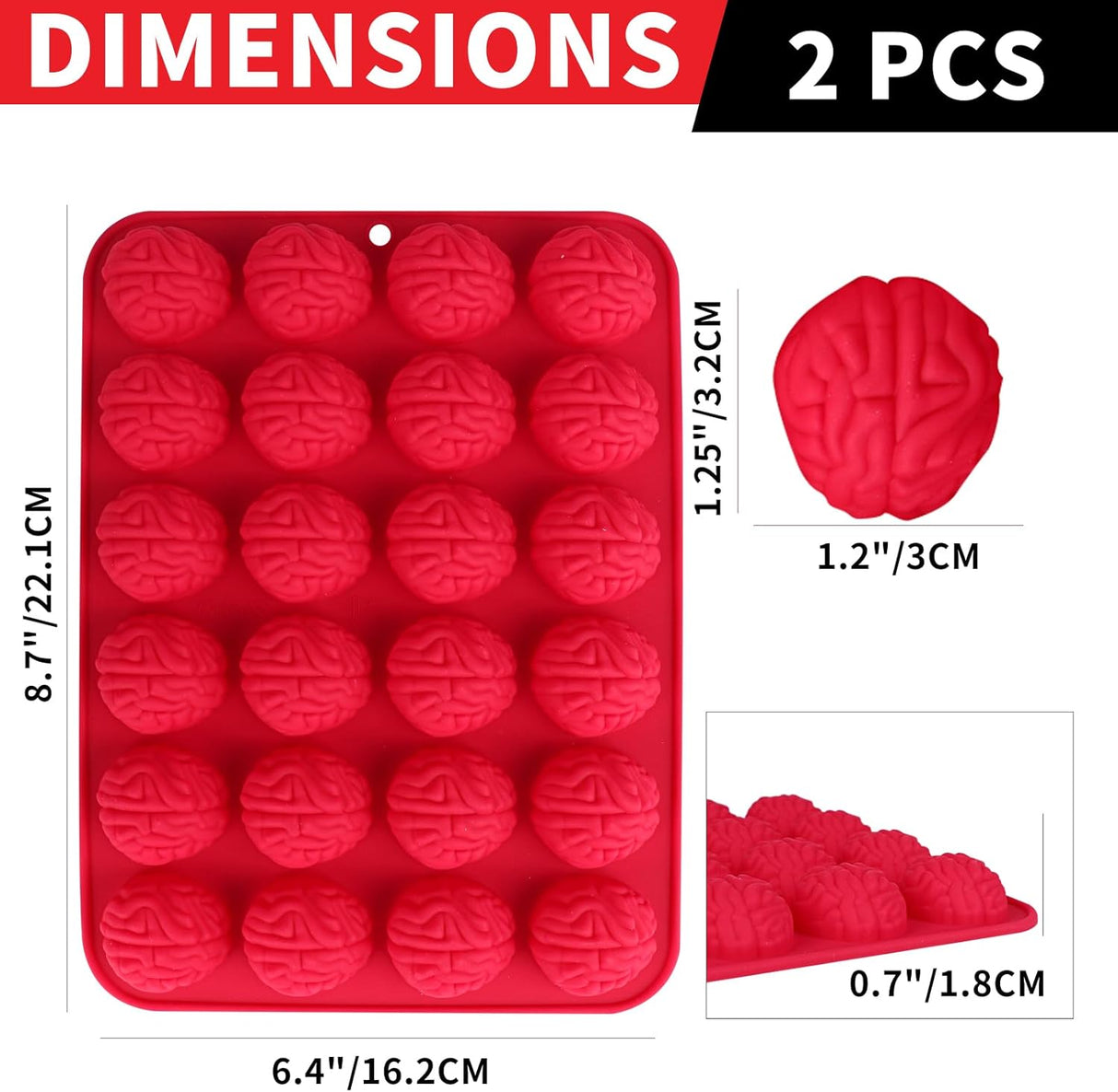 Moldes de Silicona Cerebro para Dulces, 2 Piezas, Halloween
