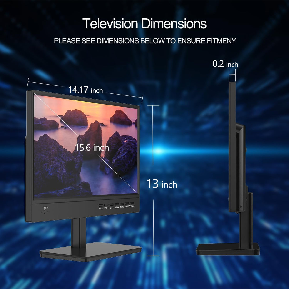 TV 15.6 FHD IPS 1080P con Antena y Tuner Digital ATSC
