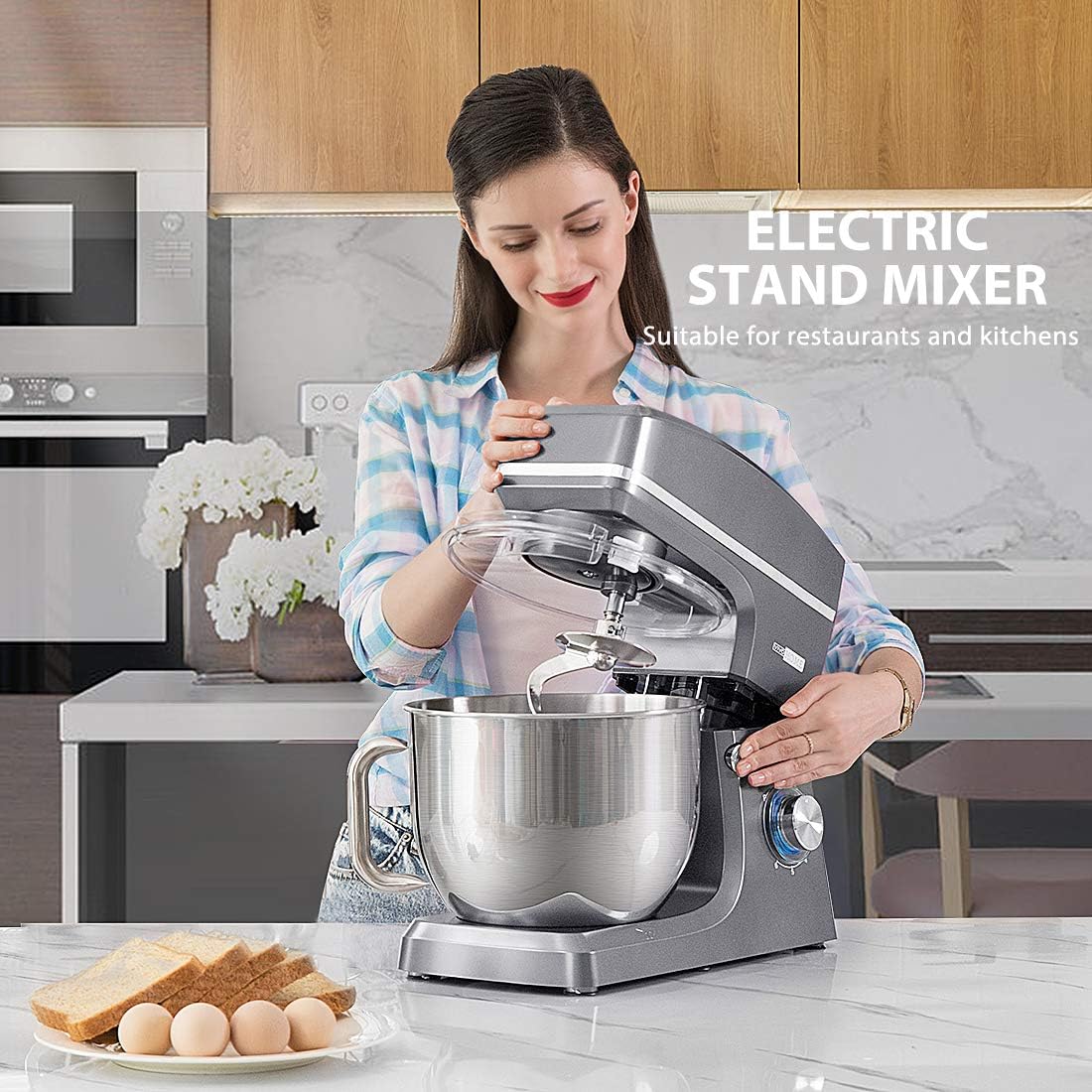 Mezcladora de pie VIVOHOME 7.5 Qt, 660W, 6 velocidades, modelo