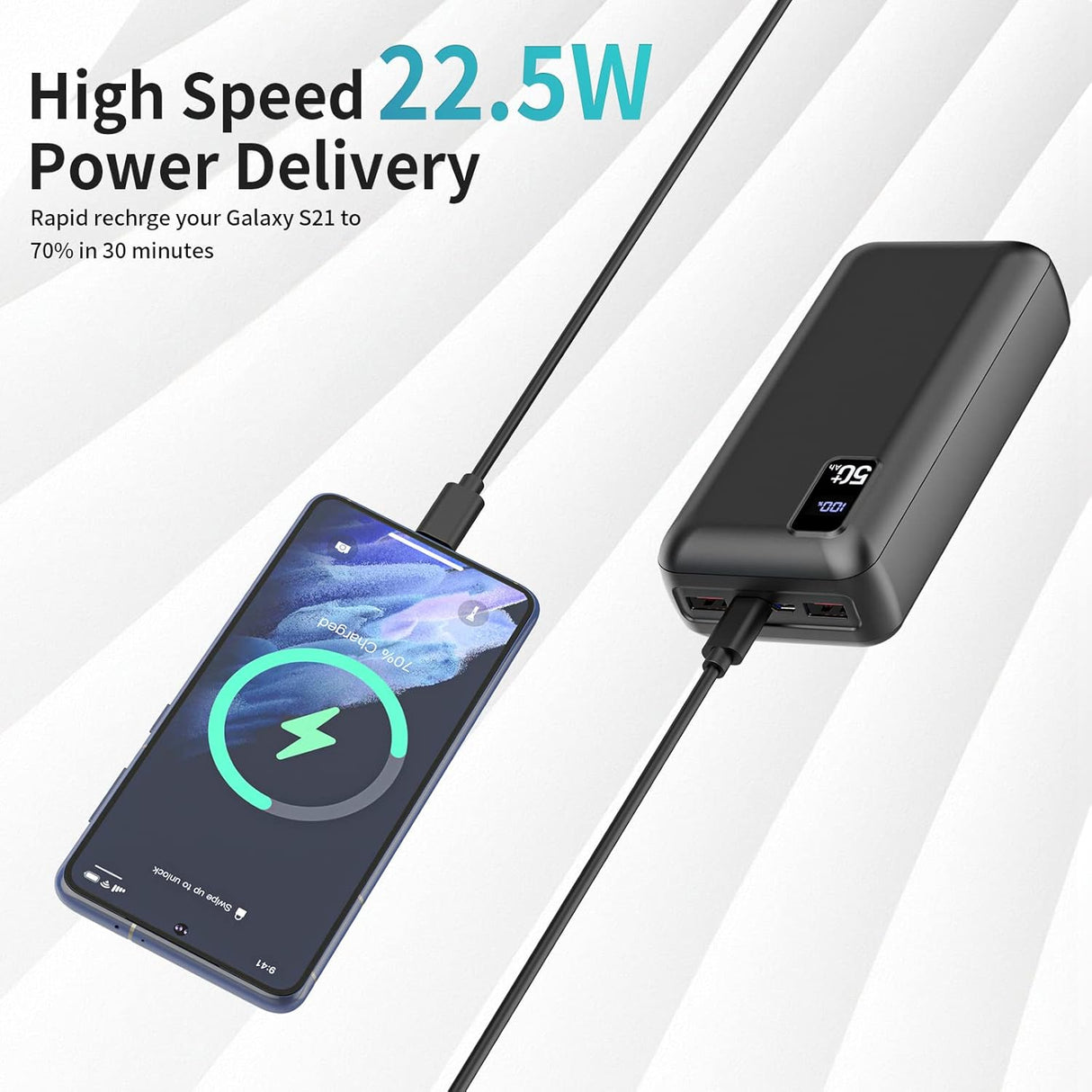 Cargador portátil de carga rápida USB-C de 50000 mAh 22.5 W