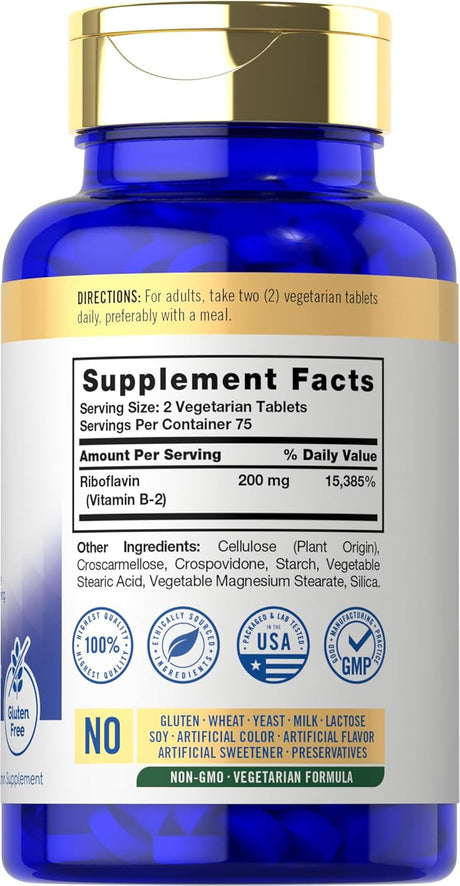 Suplemento Vitamina B-2  Riboflavina  200 mg  150 tabletas