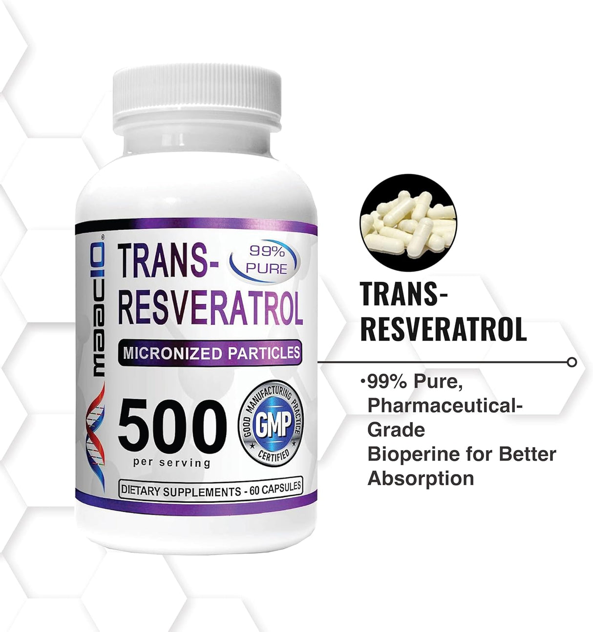 Suplement Trans-Resveratrol micronizado 180 cápsulas 3 pack