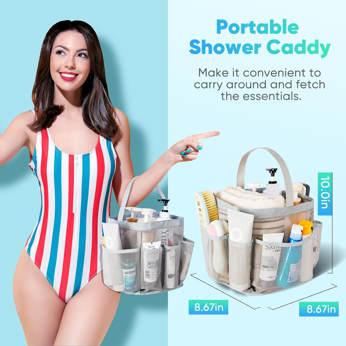 Caddy de Ducha Portátil con 8 Bolsillos para Dormitorio y Viajes