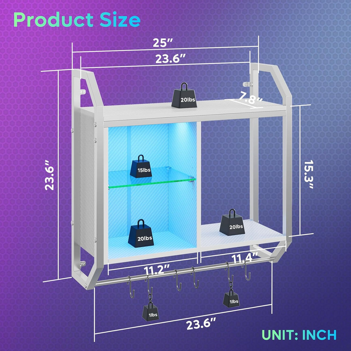 Estantería Flotante LED Bestier, Ajustable, 25 con Ganchos