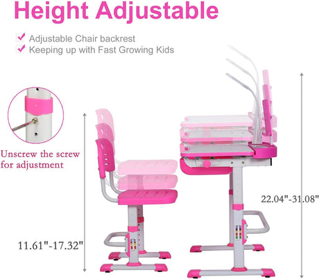 Set Escritorio y Silla Infantil Ajustable con Luz LED y Cajón