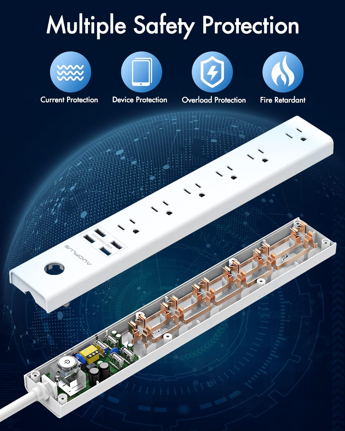 Regleta protectora de sobretensiones con puertos USB 10 pies