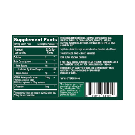 Goma de Concentración AshwaGum, BetterGum, Sin Azúcar, 6 Pzs
