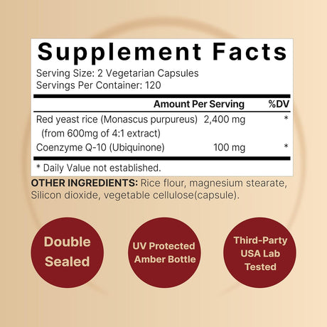 Suplemento Arroz de levadura roja de 2,400 mg con CoQ10