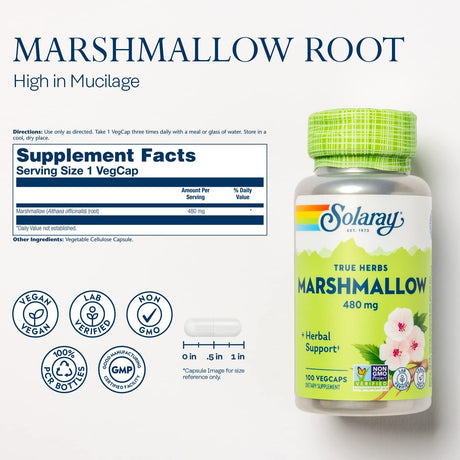 Suplemento SOLARAY Raíz de malvavisco 480 mg  saludable 100u