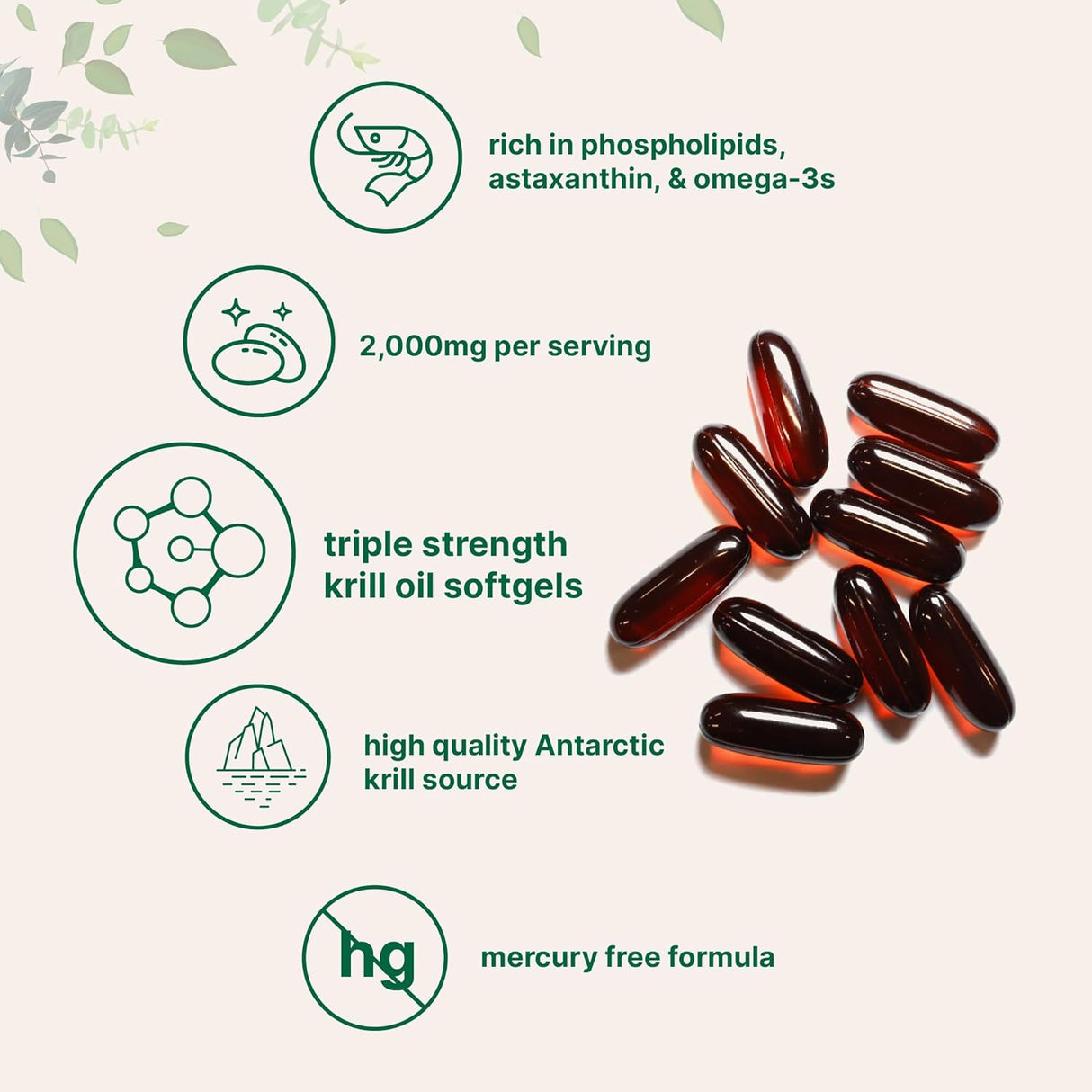 Suplemento de aceite de krill antártico 2,000 mg  240 cáp