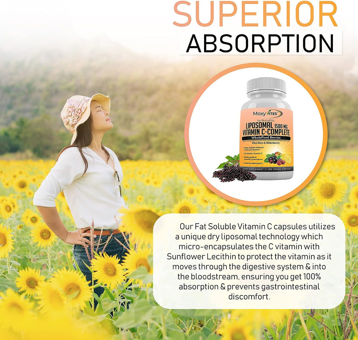 Suplementos Vitamina C liposomal con cápsulas de zinc 180 un