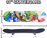 Skateboard Completo de 31 Pulgadas con Doble Kick y Diseño