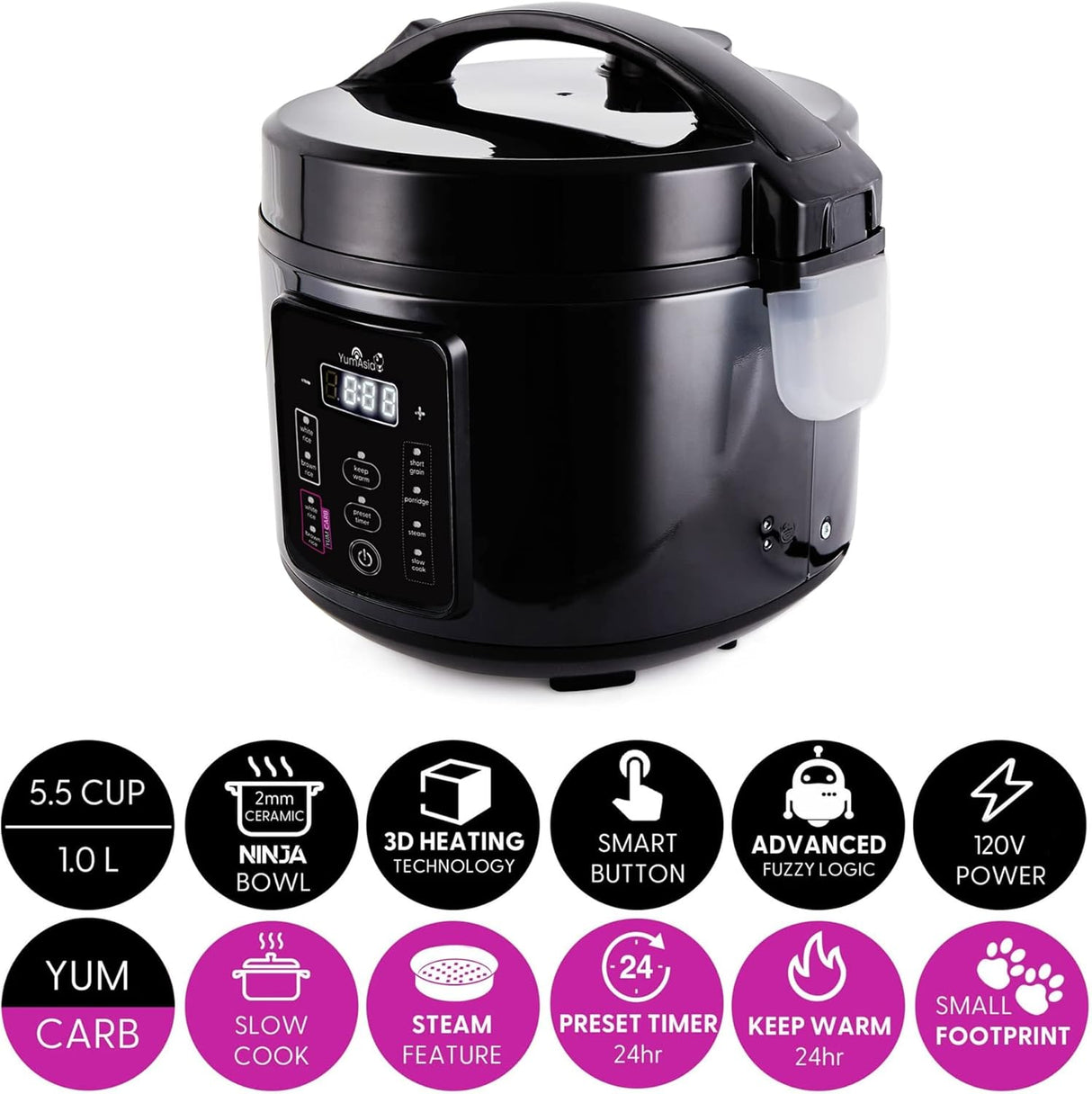 Arrocera Yum Asia Kumo, 5.5 tazas, cerámica, 5 funciones