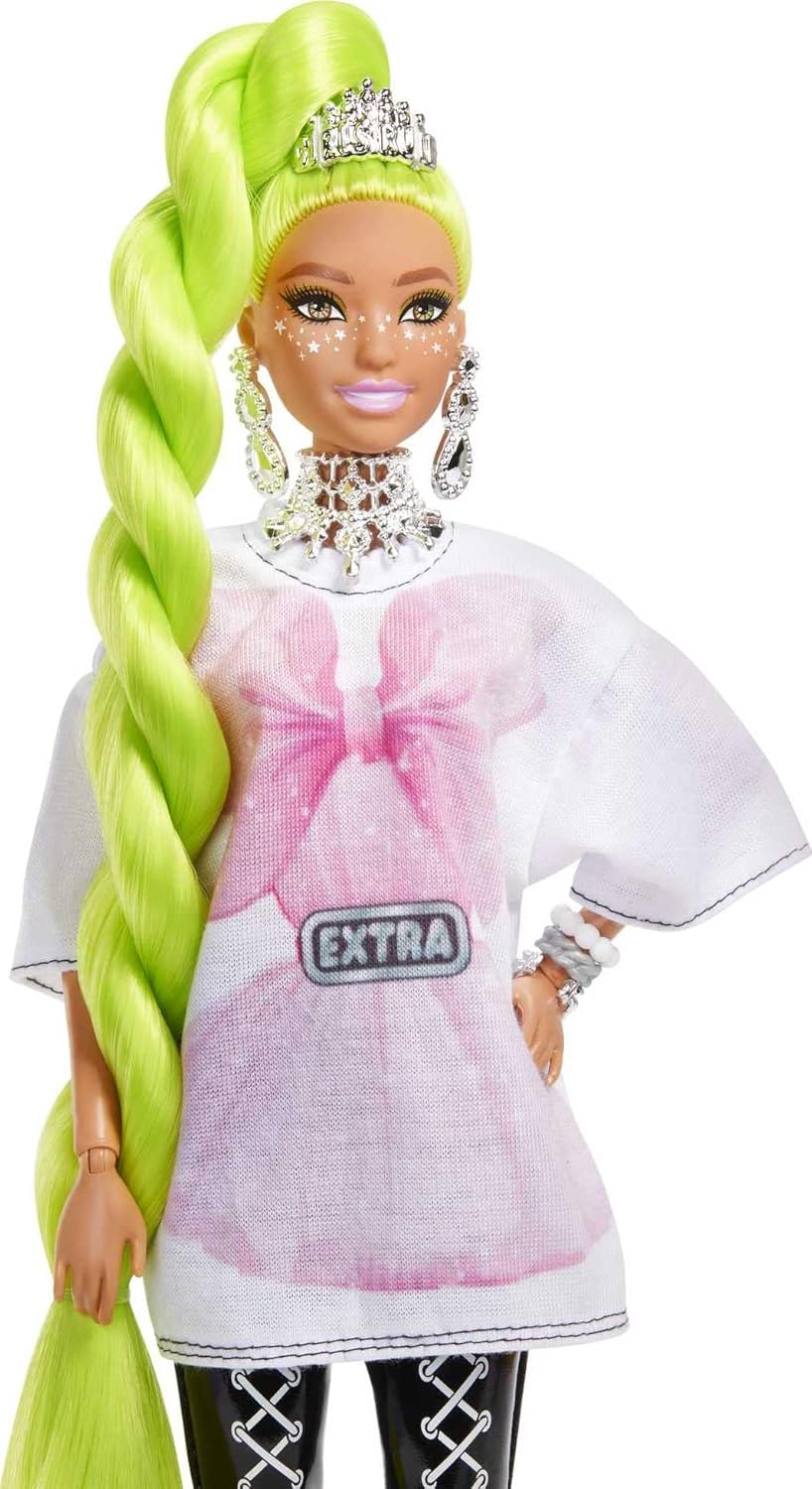 Muñeca Barbie Extra con accesorios y mascota, pelo neón