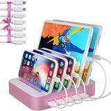 Cargador o Base de estación de carga USB de 5 puertos rosado