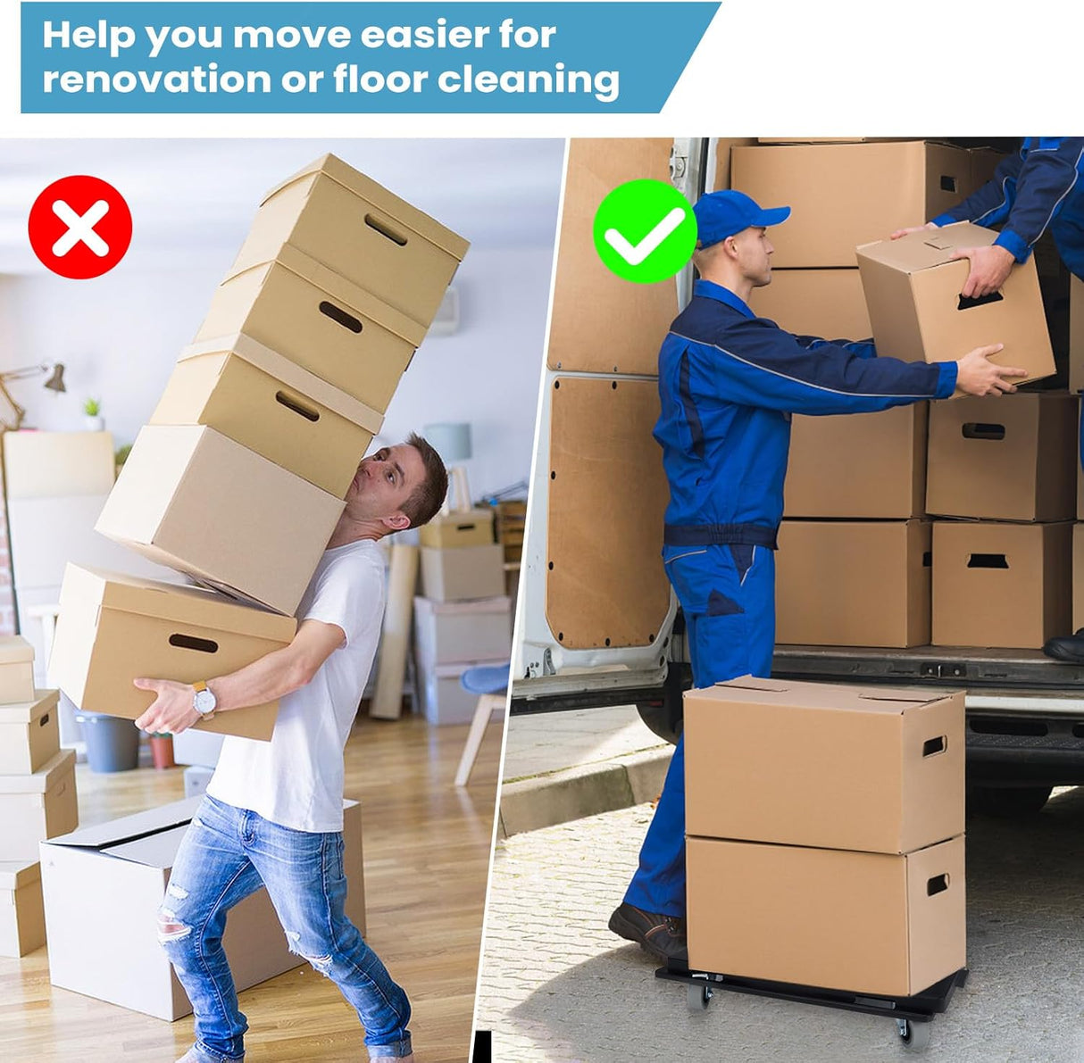 Dolly Móvil Nellyke, Capacidad 500LBS, 2 Piezas, 16''x10