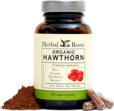 Herbal Roots Cápsulas orgánicas de bayas de espino – Salud del corazón – Extra fuerza 1,200 mg por porción, veganas, fabricadas en los Estados Unidos