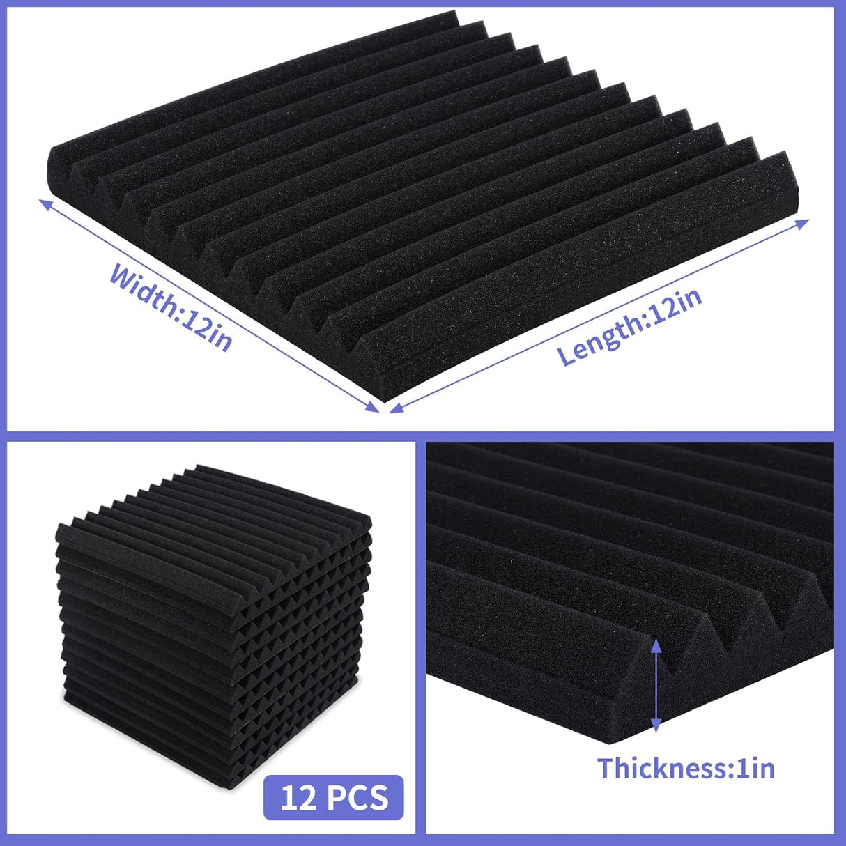 Paneles Acústicos 12 Pzs, Espuma Aislante, 1 X 12 X 12