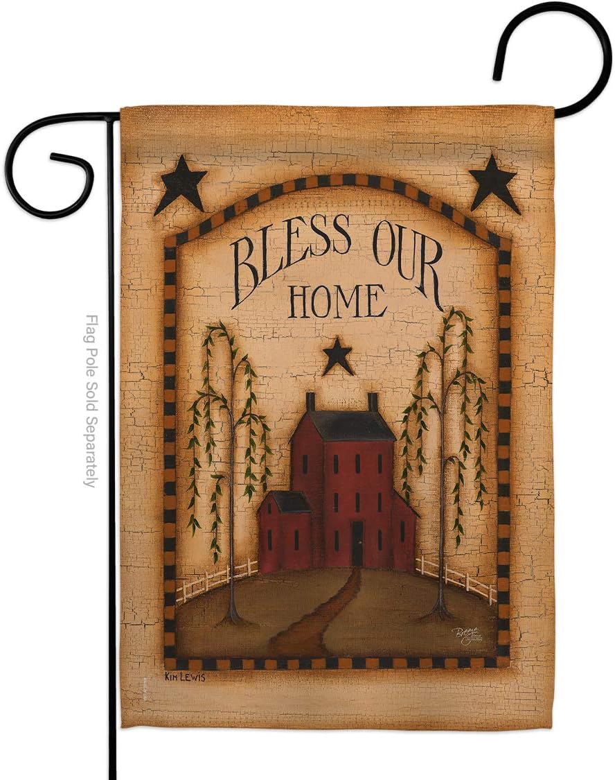 Bandera clásica de jardín Bless Our Home Country Living Primitive Farm Western Barn American Rustic Cowboy Rural Ranch pequeña decorativa de regalo para patio, casa de campo, hecha en Estados Unidos, 13 x 18.5 pulgadas