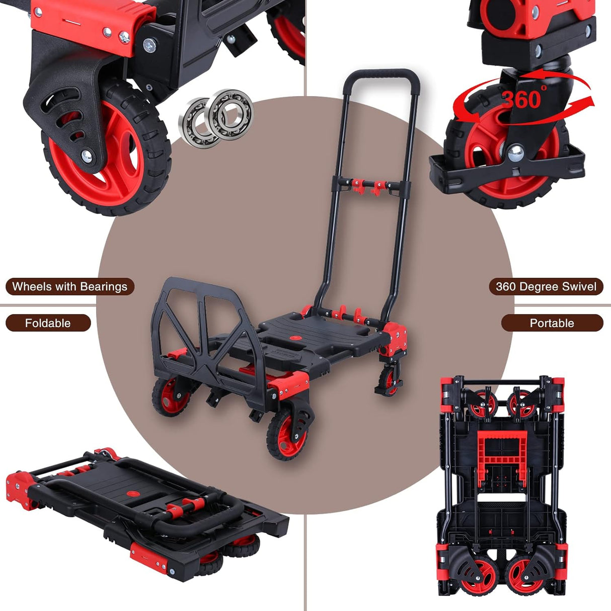 Carretilla Plegable 330LB, con Ruedas, Mango Retráctil, Modelo X