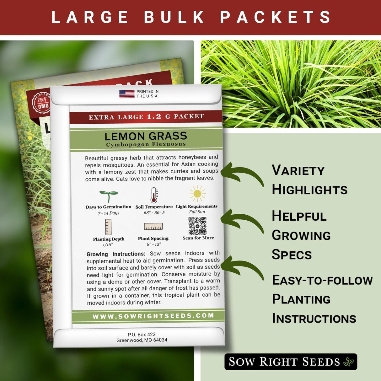 Semillas de Hierba Limón - Sow Right Seeds - 1600 Semillas