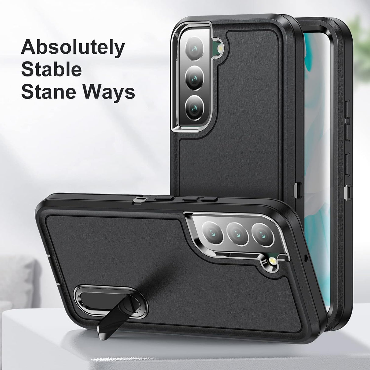 BaHaHoues Funda para Samsung Galaxy S22, Samsung S22 con soporte integrado, a prueba de golpes, polvo y caídas, funda protectora de grado militar para Galaxy S22 5G de 6.1 pulgadas (negro)