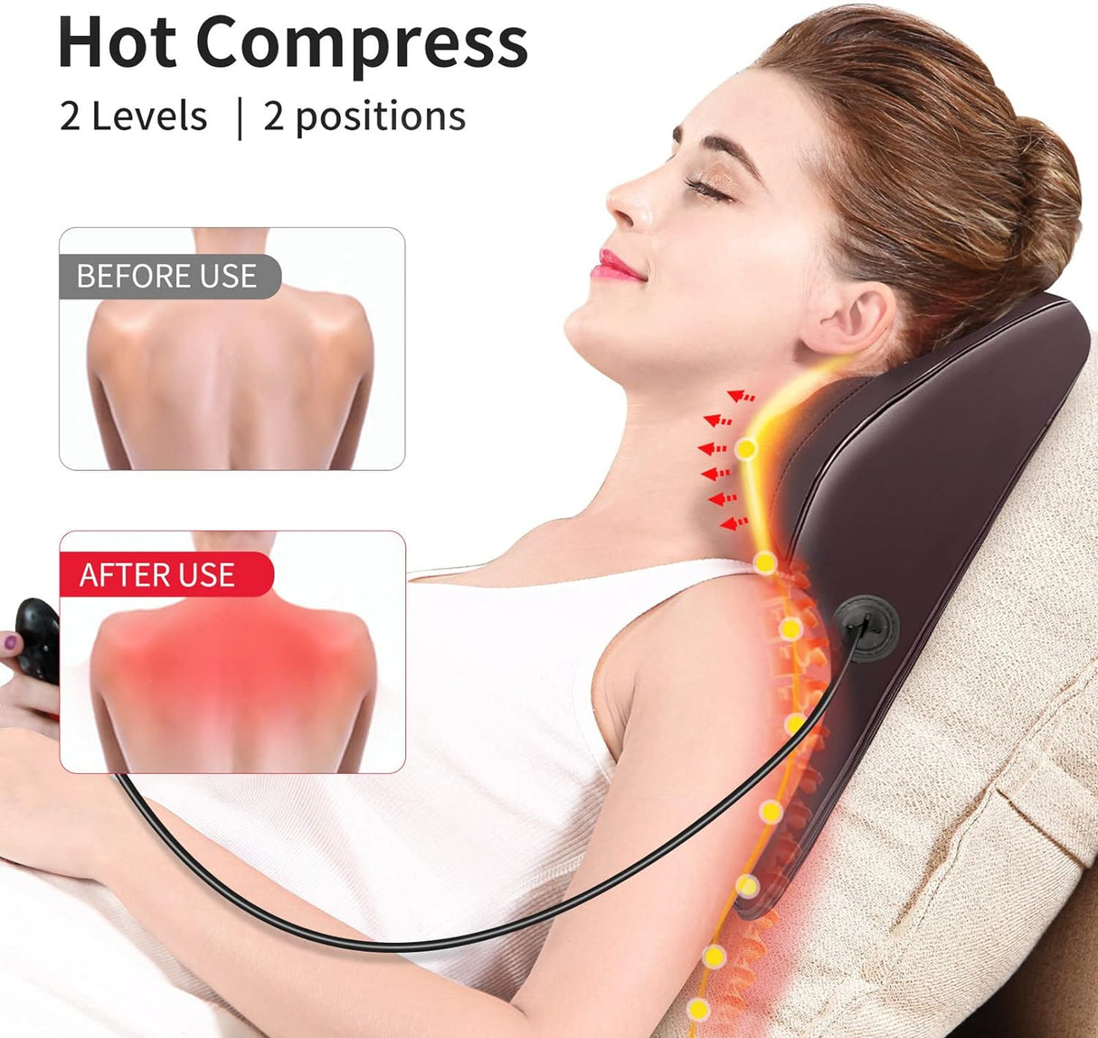 Masajeador de espalda y cuello, Shiatsu, con calor, modelo X1