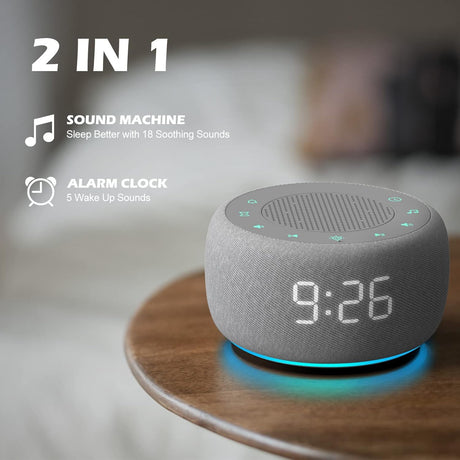 Máquina de Sonido y Reloj Despertador 2 en 1, 18 Sonidos, Luz Nocturna
