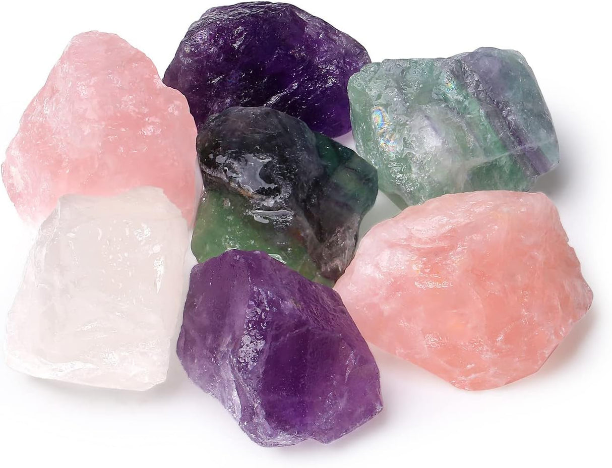 Juego de cuarzo rosa de 2 pulgadas, fluorita, amatista