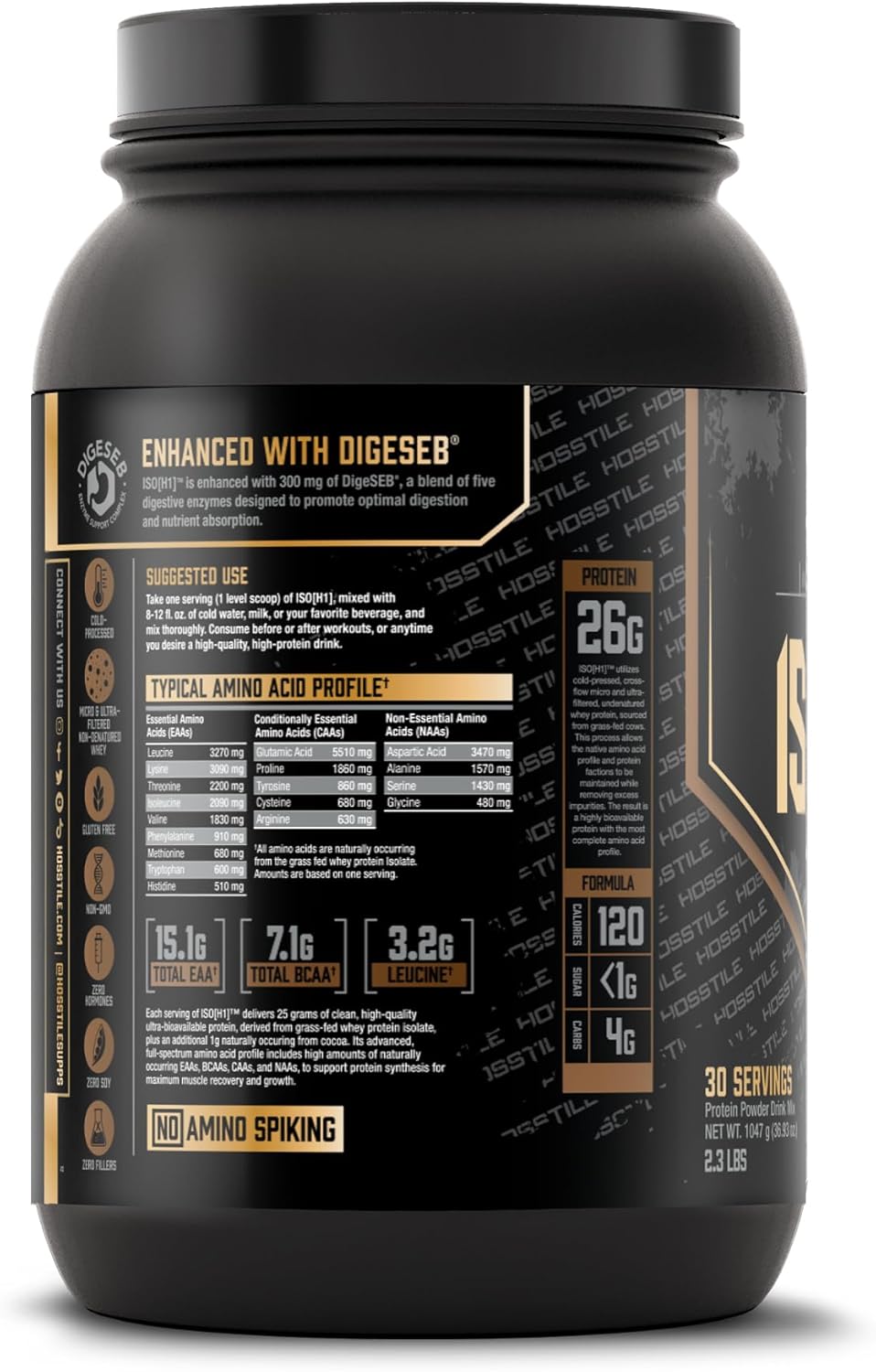 HOSSTILE ISO Proteína de Suero con Enzimas Digestivas, 30 servs