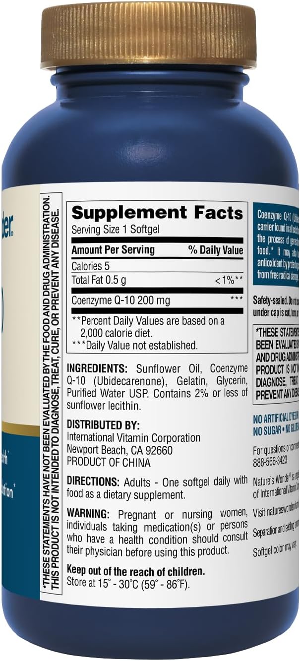 Natura's Wonder CoQ10 200mg Suplemento 120 Softgels