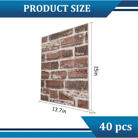 Paneles 3D Autoadhesivos de Ladrillo, 40PCS, Decoración Hogar