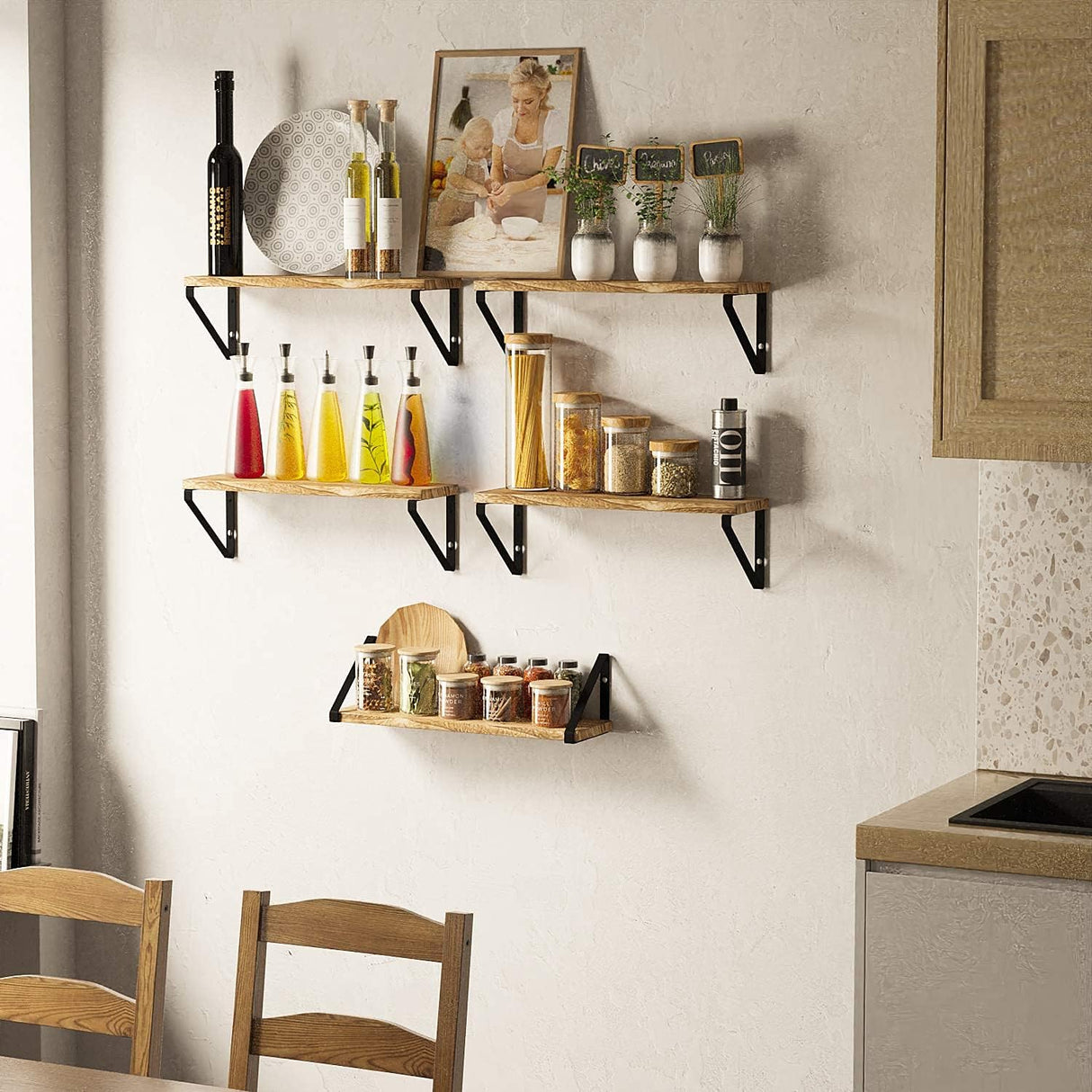 Estanterías Flotantes de Madera Wallniture Ponza, Set de 5