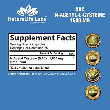 NAC 1600 mg de NaturaLife Labs - Soporte Inmunológico 100 Caps