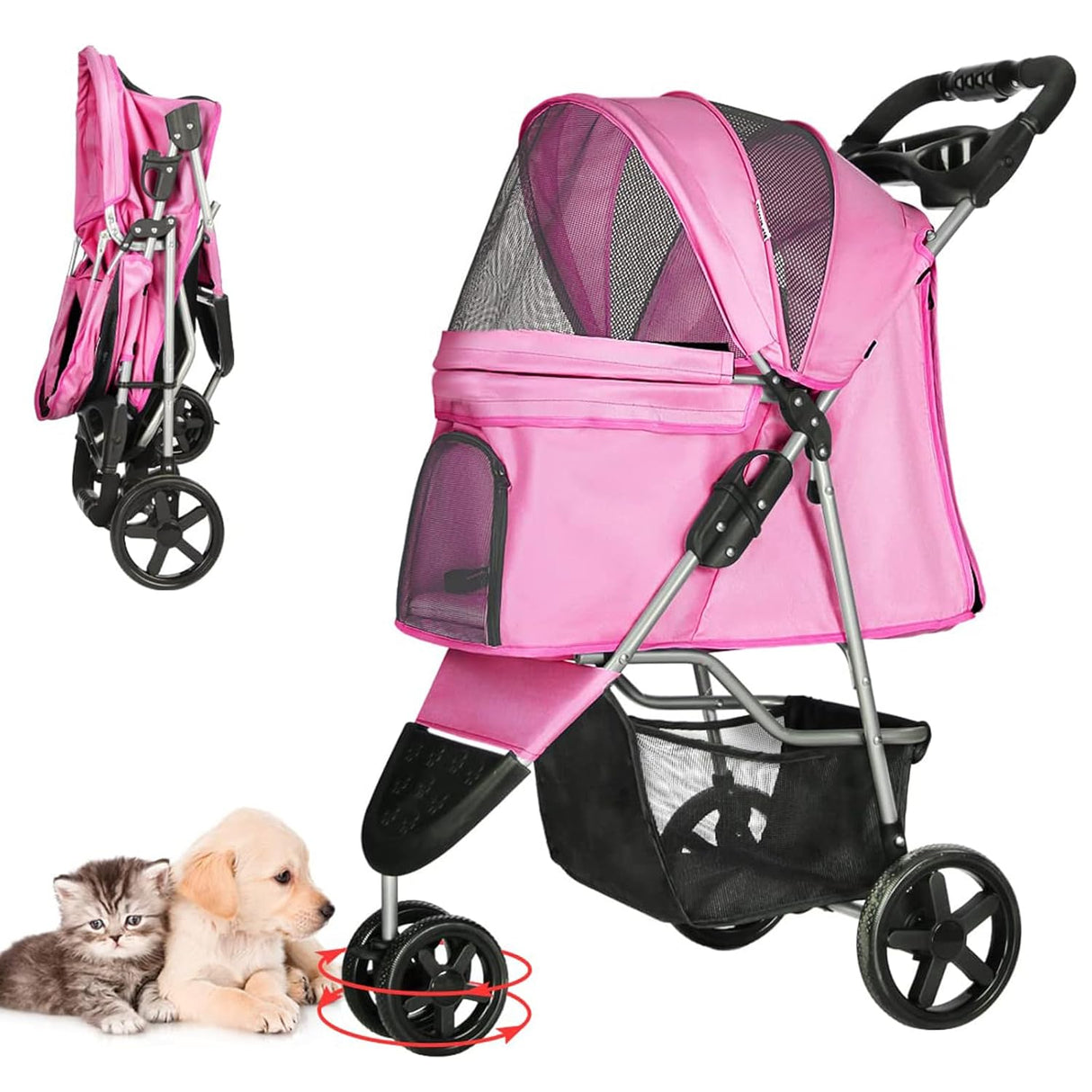 Carriola para Perros Pequeños, Plegable, 3 Ruedas, Ligera