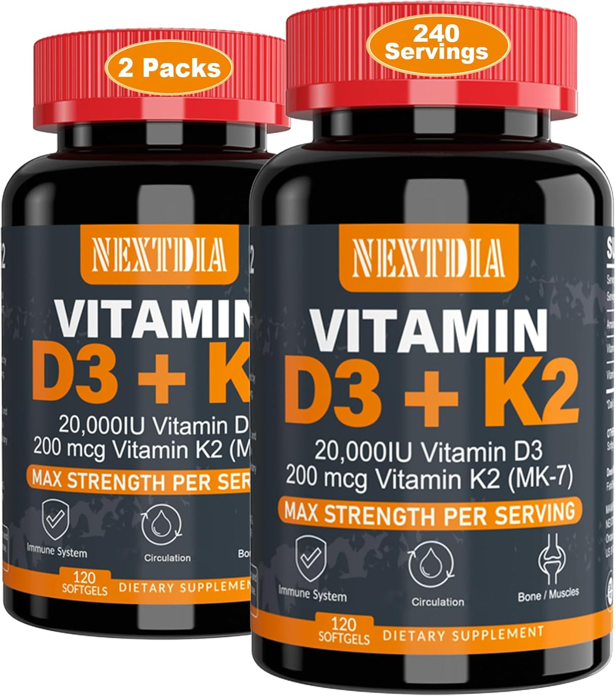 Vitamina D3 20,000 IU + K2 200mcg - Salud Ósea y Muscular
