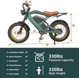 Bicicleta Eléctrica para Adultos, 1200W, 60 millas, 20 Fat Tire