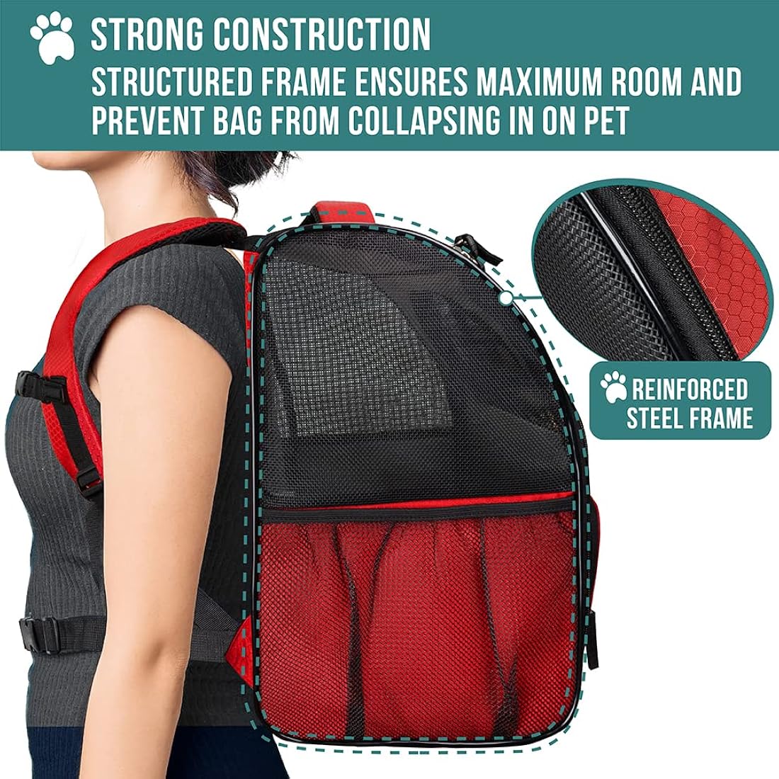 Mochila de lujo para gatos  diseño ventilado rojo