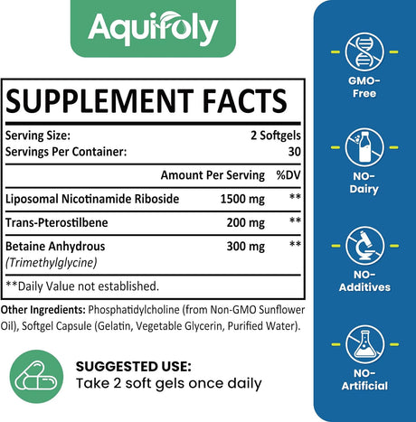 Liposomal Nicotinamide Riboside Supplement with TMG and Pterostilbene
