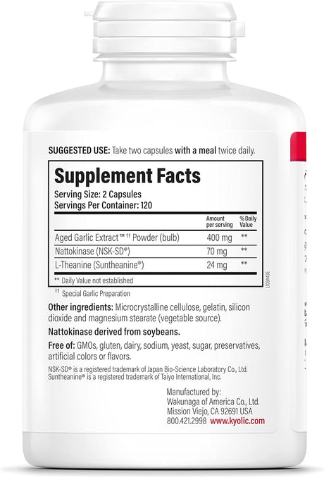 Fórmula 109 de extracto de ajo envejecido salud arterial