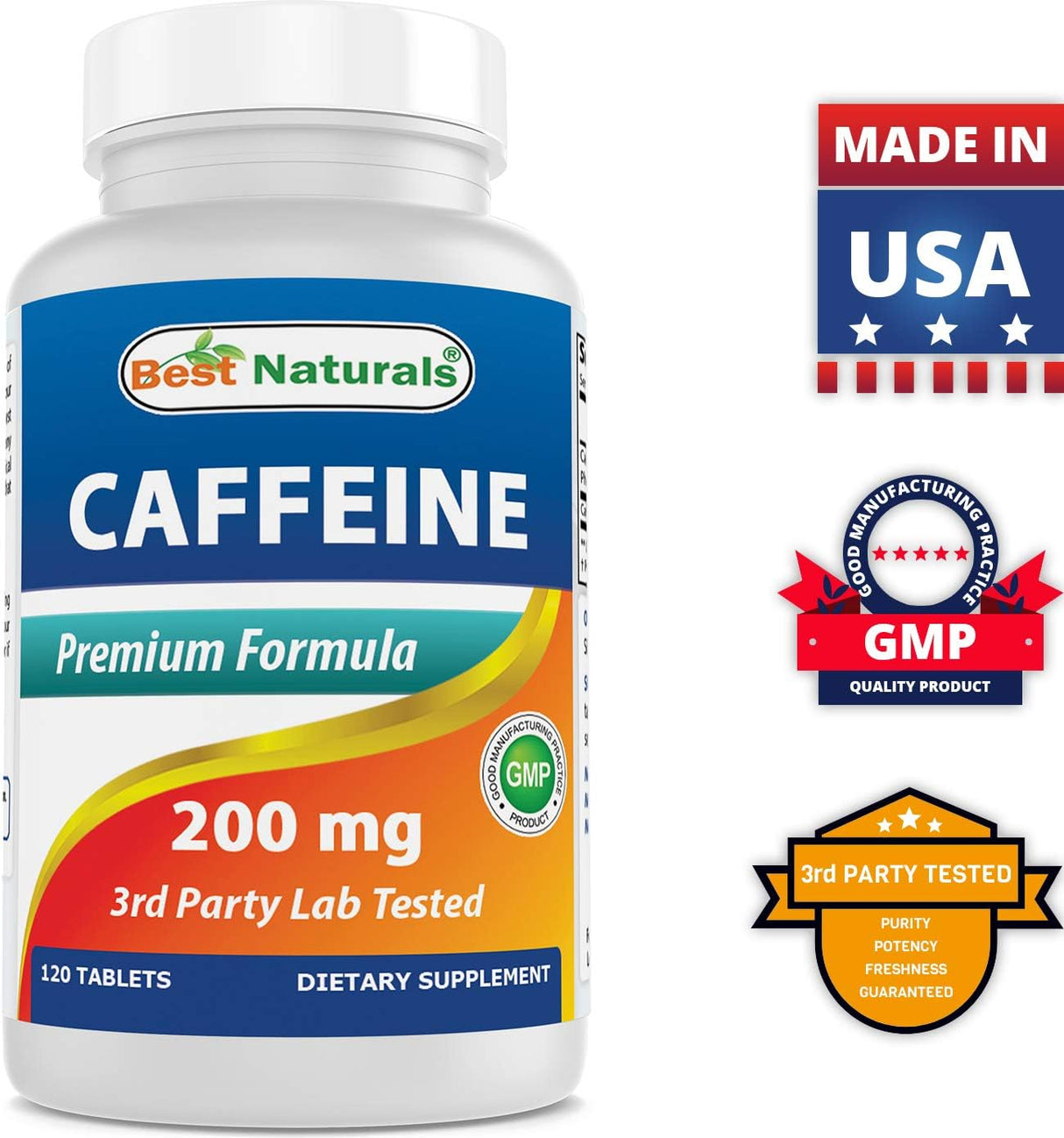 Píldoras de Cafeína 200mg Best Naturals - Sin Habit, 360 Tabletas