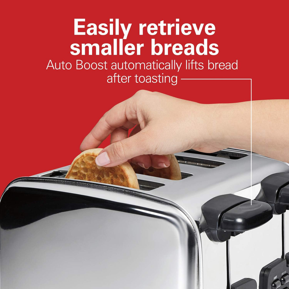 Hamilton Beach 24782 Tostadora retro con ranuras anchas, tecnología Sure-Toast, ajustes de bagel y descongelación, impulso automático para levantar panes más pequeños, 4 rebanadas, acero inoxidable