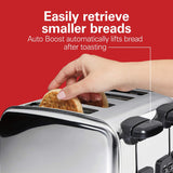Hamilton Beach 24782 Tostadora retro con ranuras anchas, tecnología Sure-Toast, ajustes de bagel y descongelación, impulso automático para levantar panes más pequeños, 4 rebanadas, acero inoxidable