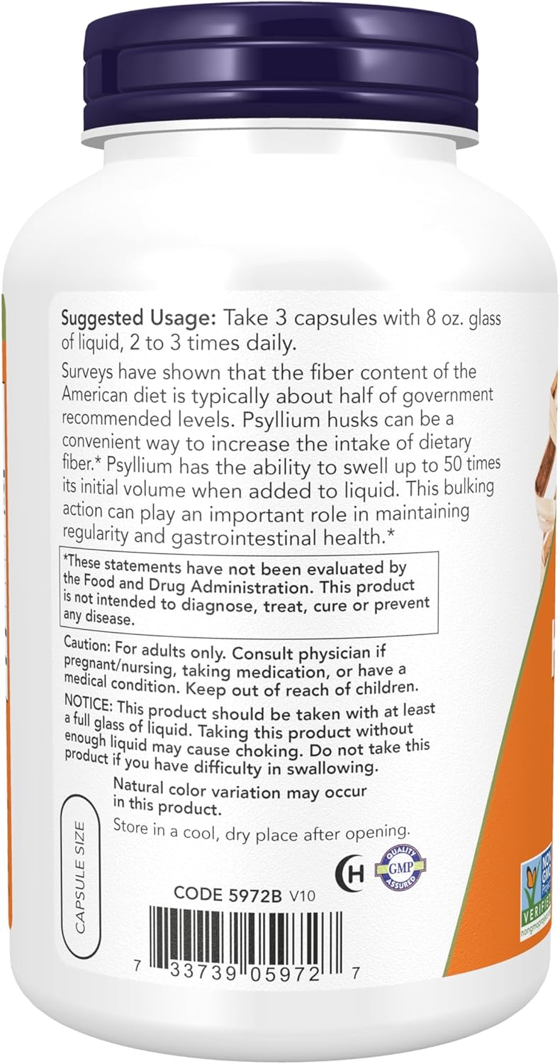 Suplementos de Psyllium Husk 500 mg NOW Foods, 500 cápsulas veg.