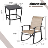Vongrasig Juego de 3 piezas de muebles de patio pequeños de tela textileno, juego de muebles de patio pequeños, juego de conversación con mesa de vidrio para césped, jardín, balcón, junto a la piscina (marrón)