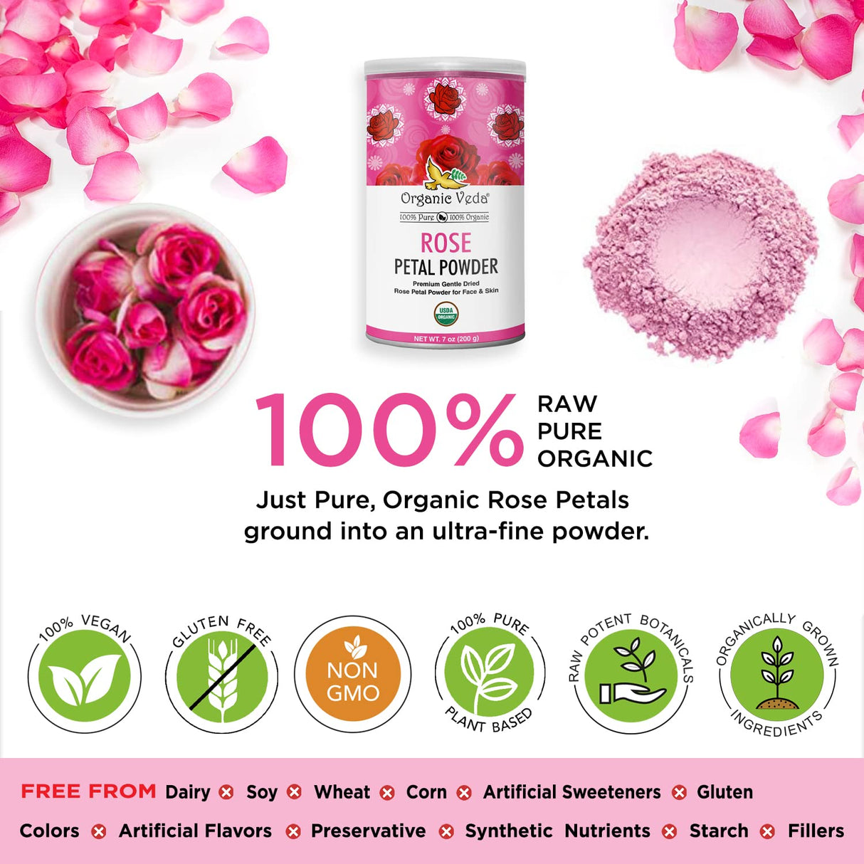 Polvo de Pétalo de Rosa Orgánico para Cocina y Cuidado Facial